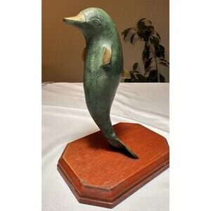 Vintage Mid Century Brass Dolphin Sculpture Statue Nautical Decor Dolphin 7”